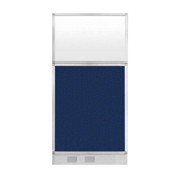 Hush Panel Configurable Cubicle Partition 3' x 6' Navy Blue Fabric Frosted Window w/ Cable Channel